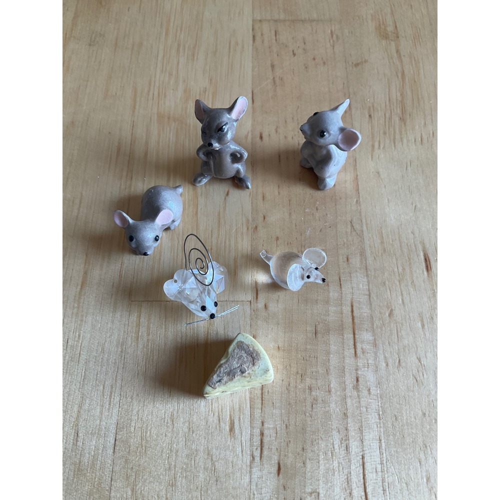Vintage Miniature Mouse Figurine Lot of 6 Glass Resin Mice Cheese Wedge FLAW
